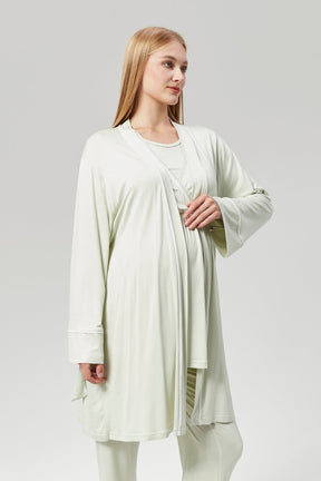 Striped Double Breasted 3-Piece Maternity-Nursing Pajama & Robe Set Mint - 529