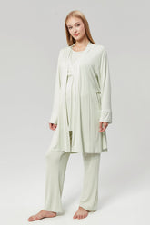 Striped Double Breasted 3-Piece Maternity-Nursing Pajama & Robe Set Mint - 529