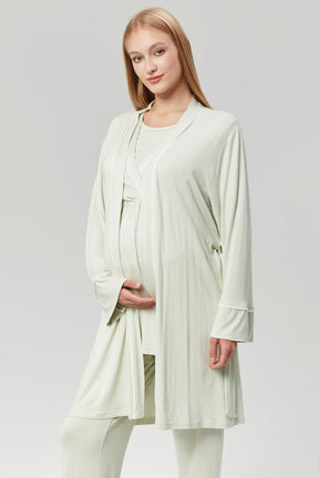 Striped Double Breasted 3-Piece Maternity-Nursing Pajama & Robe Set Mint - 529
