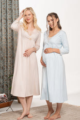 Lace Sleeve and Collar Maternity & Nursing Nightgown - 5302