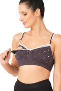 Lace Trim Polka Dot Seamless Nursing Bra Shaping Crop Style Anthracite - 5310