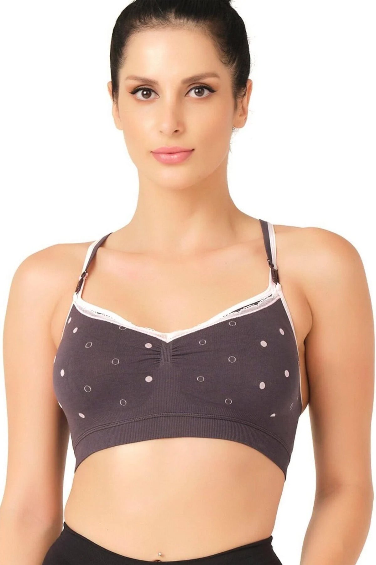 Lace Trim Polka Dot Seamless Nursing Bra Shaping Crop Style Anthracite - 5310