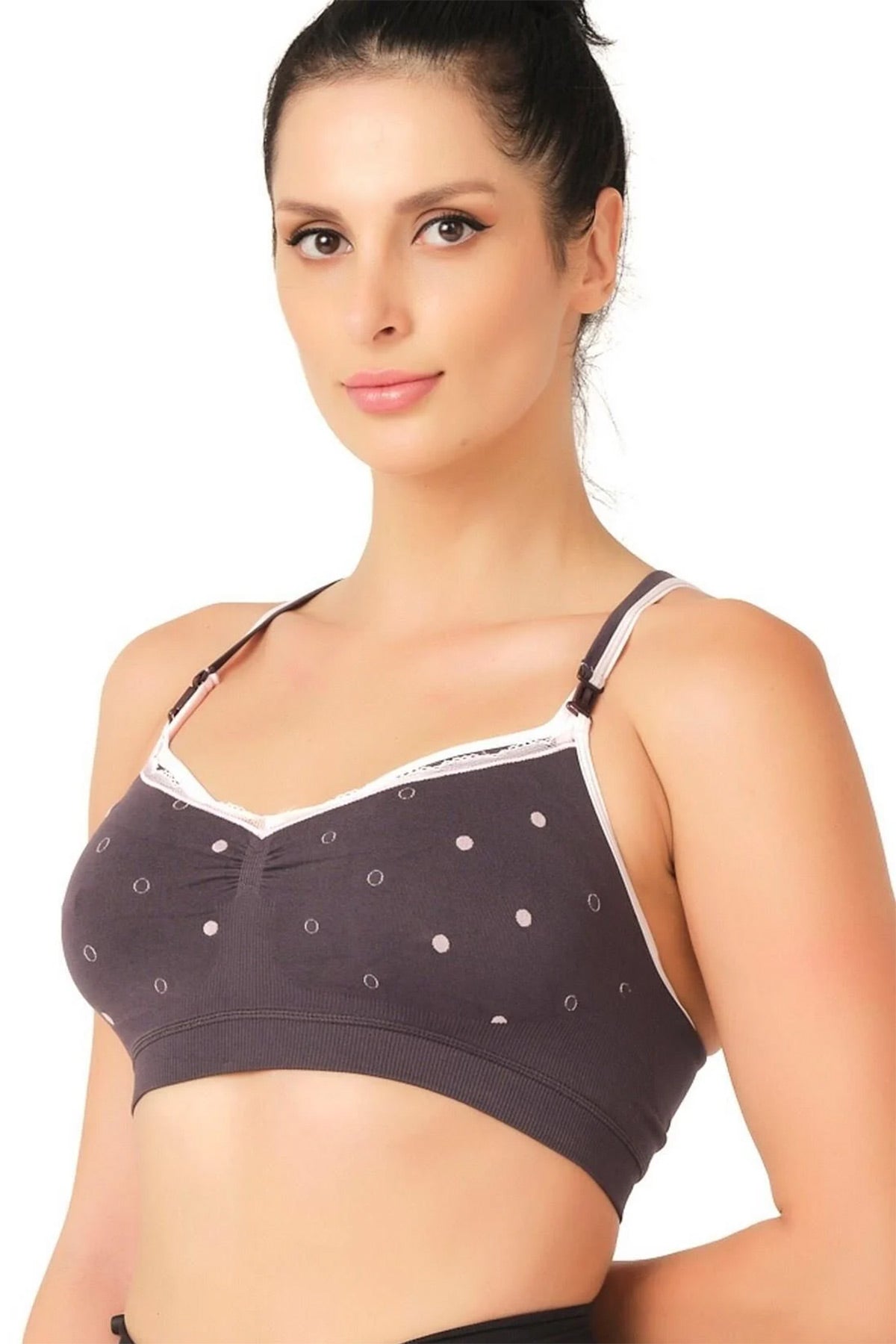 Lace Trim Polka Dot Seamless Nursing Bra Shaping Crop Style Anthracite - 5310