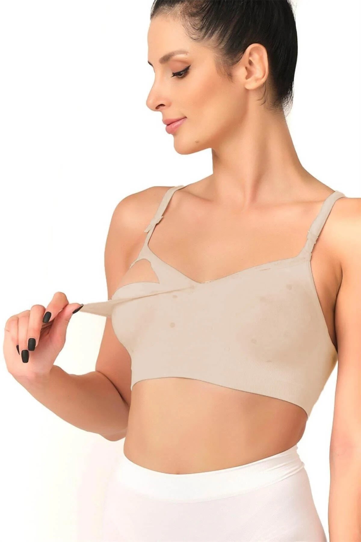 Lace Trim Polka Dot Seamless Nursing Bra Shaping Crop Style Skin - 5310
