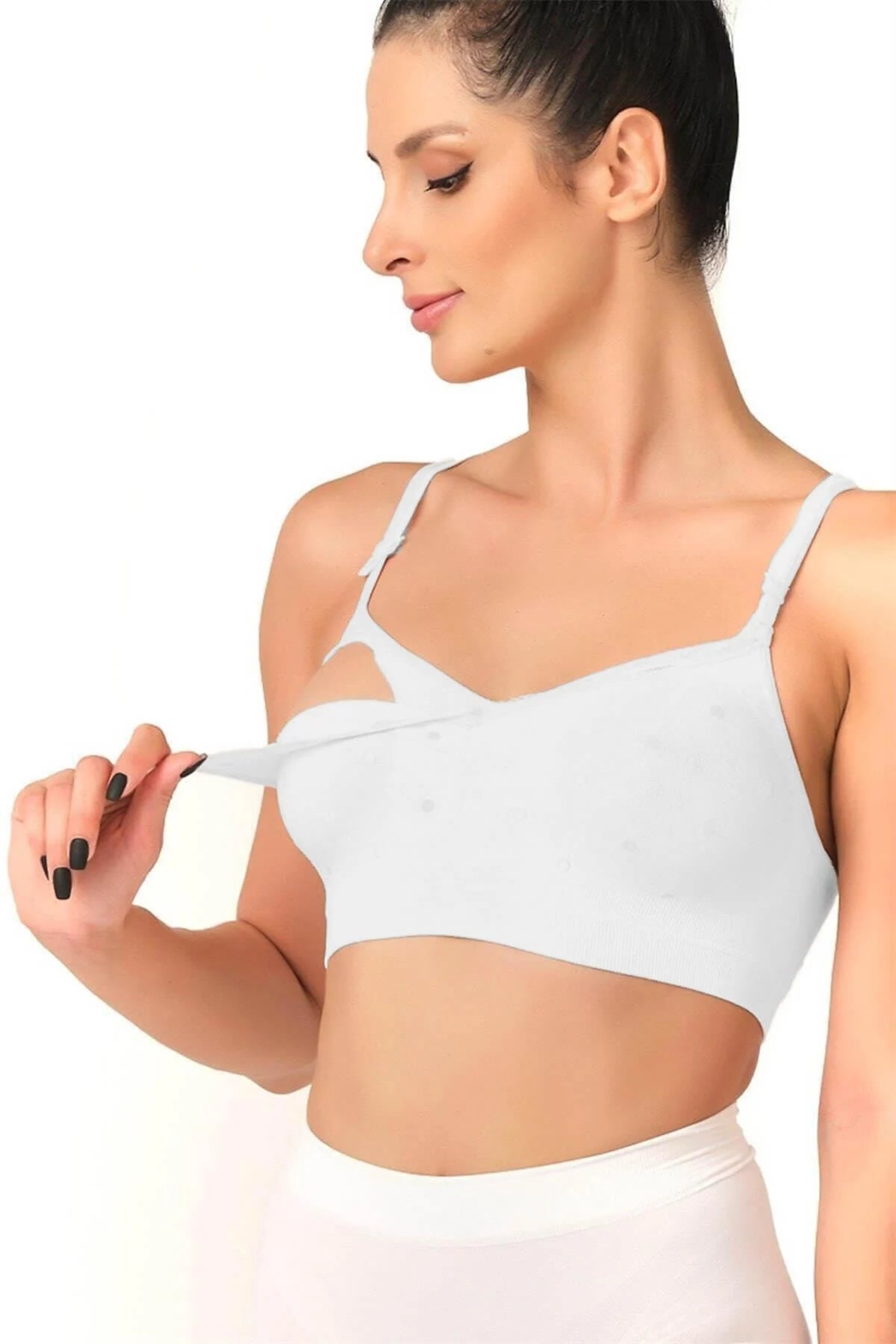 Lace Trim Polka Dot Seamless Nursing Bra Shaping Crop Style White - 5310