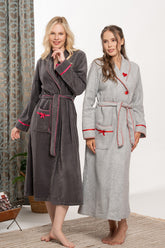 Heart Printed Long Polar Maternity Robe - 5324