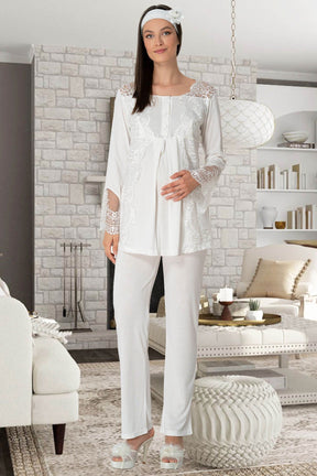 Lace Collar 4 Piece Maternity-Nursing Set Ecru - 5355