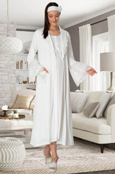 Lace Collar Maternity-Nursing Nightgown & Robe Set Ecru - 5354