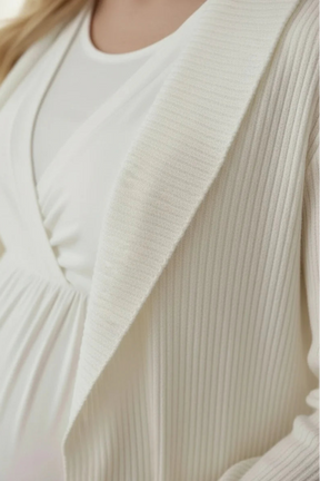 Jacquard 3-Piece Maternity-Nursing Pajama & Flywheel Arm Robe Set Ecru - 540