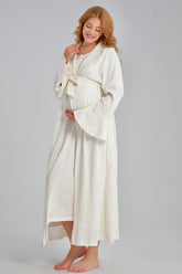 Lace Jacquard Maternity-Nursing Nightgown & Flywheel Arm Robe Set Ecru - 541
