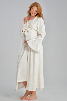 Lace Jacquard Maternity-Nursing Nightgown & Flywheel Arm Robe Set Ecru - 541