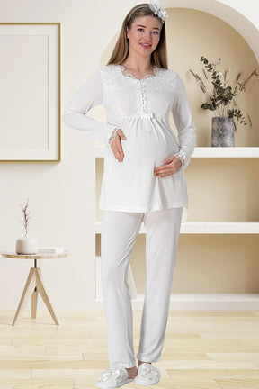 Elegant Lace 4 Piece Maternity-Nursing Set Ecru - 1924