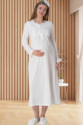 Elegant Lace Maternity-Nursing Nightgown & Robe Set Ecru - 5417