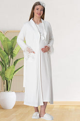 Elegant Lace Maternity-Nursing Nightgown & Robe Set Ecru - 5417