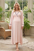 Striped Wrap Maternity Feeding-Friendly Nightgown & Robe Set Pink - L543