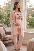 Striped Wrap 3-Piece Maternity Feeding-Friendly Pajama & Robe Set Pink - L546