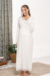 Lace Detailed Maternity & Nursing Nightgown Ecru - 5616