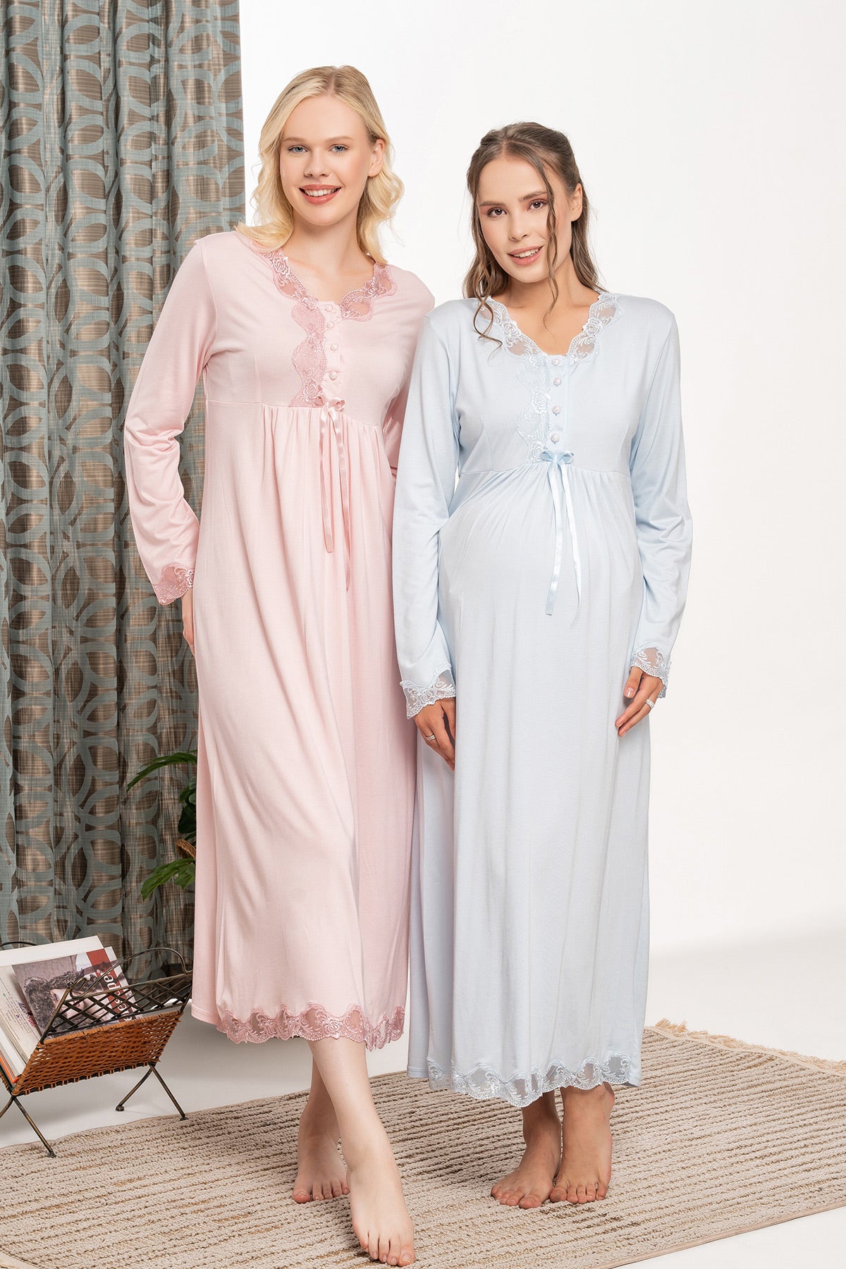 Lace Detailed Maternity & Nursing Nightgown - 5616