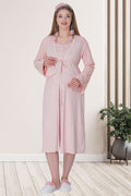 Lace Embroidered Maternity Feeding-Friendly Nightgown & Robe Set Powder - C5715