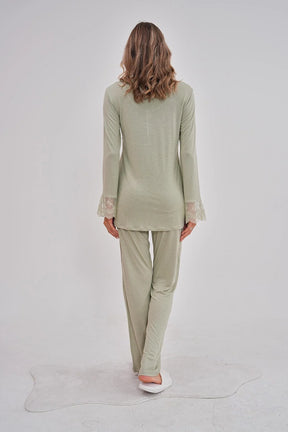 Lace Collar Maternity & Nursing Pajama Set Green - 5808