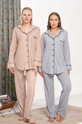 Heart Printed Maternity & Nursing Pajama Set - 5811