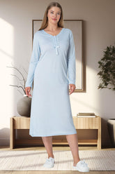 Lace Collar Plus Size Maternity & Nursing Nightgown Blue - 5921