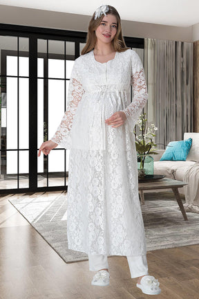 Lace Long Lez Lacy 4 Piece Maternity-Nursing Set Ecru - 6060