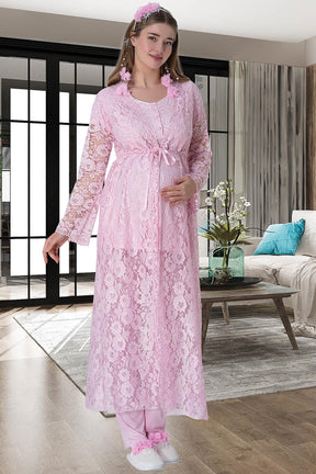 Lace Long Lez Lacy 4 Piece Maternity-Nursing Set Pink - 6060