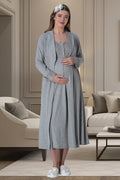 Lace Shoulder Maternity-Nursing Nightgown & Robe Set Grey - 6007