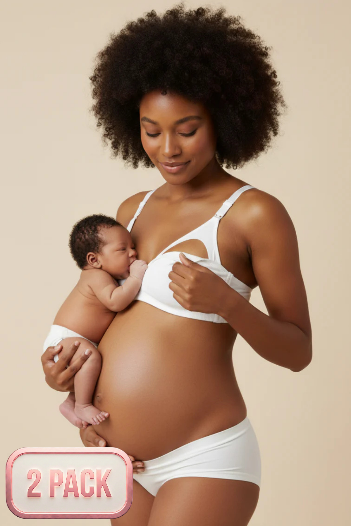 2-Pack Cotton Nursing Bra Ecru - 6010eb