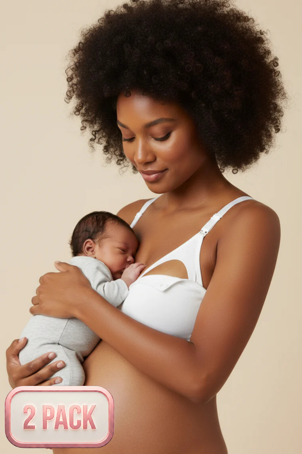 2-Pack Cotton Nursing Bra White-Ecru - 6010