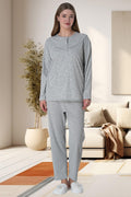 Flowery Plus Size Maternity & Nursing Pajama Set Grey - 6021