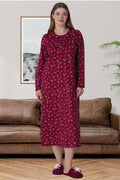 Flowery Plus Size Maternity & Nursing Nightgown Claret Red - 6025