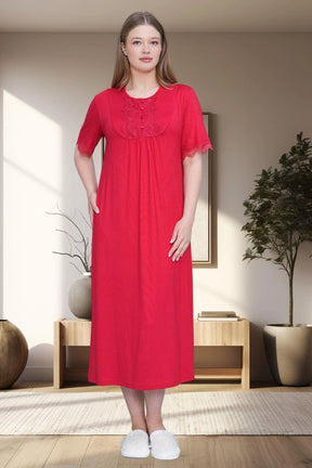 Guipure Collar Plus Size Maternity & Nursing Nightgown Red - 6029