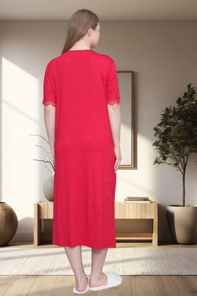 Guipure Collar Plus Size Maternity & Nursing Nightgown Red - 6029