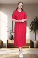 Guipure Collar Plus Size Maternity & Nursing Nightgown Red - 6029