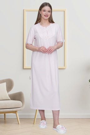 Guipure Collar Plus Size Maternity & Nursing Nightgown Pink - 6029
