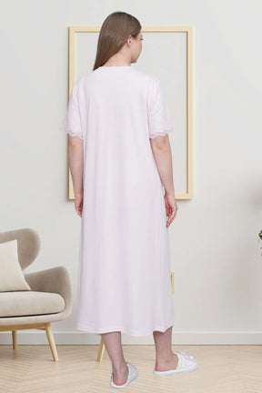 Guipure Collar Plus Size Maternity & Nursing Nightgown Pink - 6029