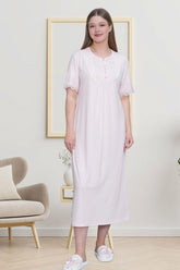 Guipure Collar Plus Size Maternity & Nursing Nightgown Pink - 6029