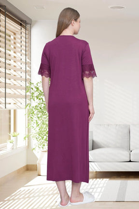 Guipure Collar Plus Size Maternity & Nursing Nightgown Cherry - 6029