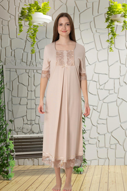 Lace Embroidered 4-Piece Maternity-Nursing Set Mink - 6036