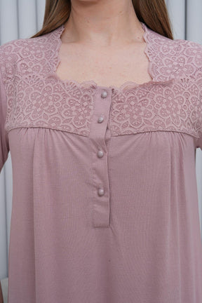 Guipure Collar Plus Size Maternity & Nursing Nightgown Dried Rose - 6049
