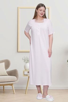 Guipure Collar Plus Size Maternity & Nursing Nightgown Pink - 6049