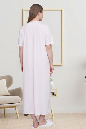 Guipure Collar Plus Size Maternity & Nursing Nightgown Pink - 6049