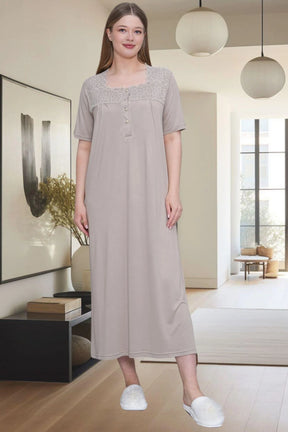 Guipure Collar Plus Size Maternity & Nursing Nightgown Mink - 6049