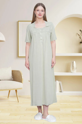 Guipure Collar Plus Size Maternity & Nursing Nightgown Green - 6049