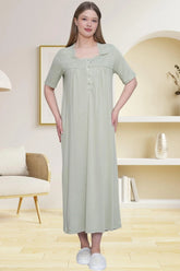 Guipure Collar Plus Size Maternity & Nursing Nightgown Green - 6049