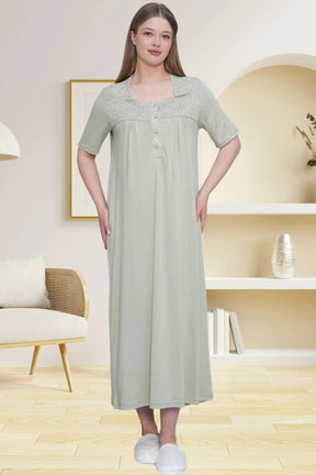 Guipure Collar Plus Size Maternity & Nursing Nightgown Green - 6049