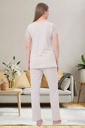 Lace Shoulder Maternity & Nursing Pajama Set Mink - 6056