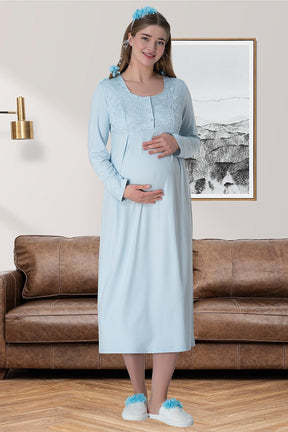 Lace Long Lez Lacy 4 Piece Maternity-Nursing Set Blue - 6060
